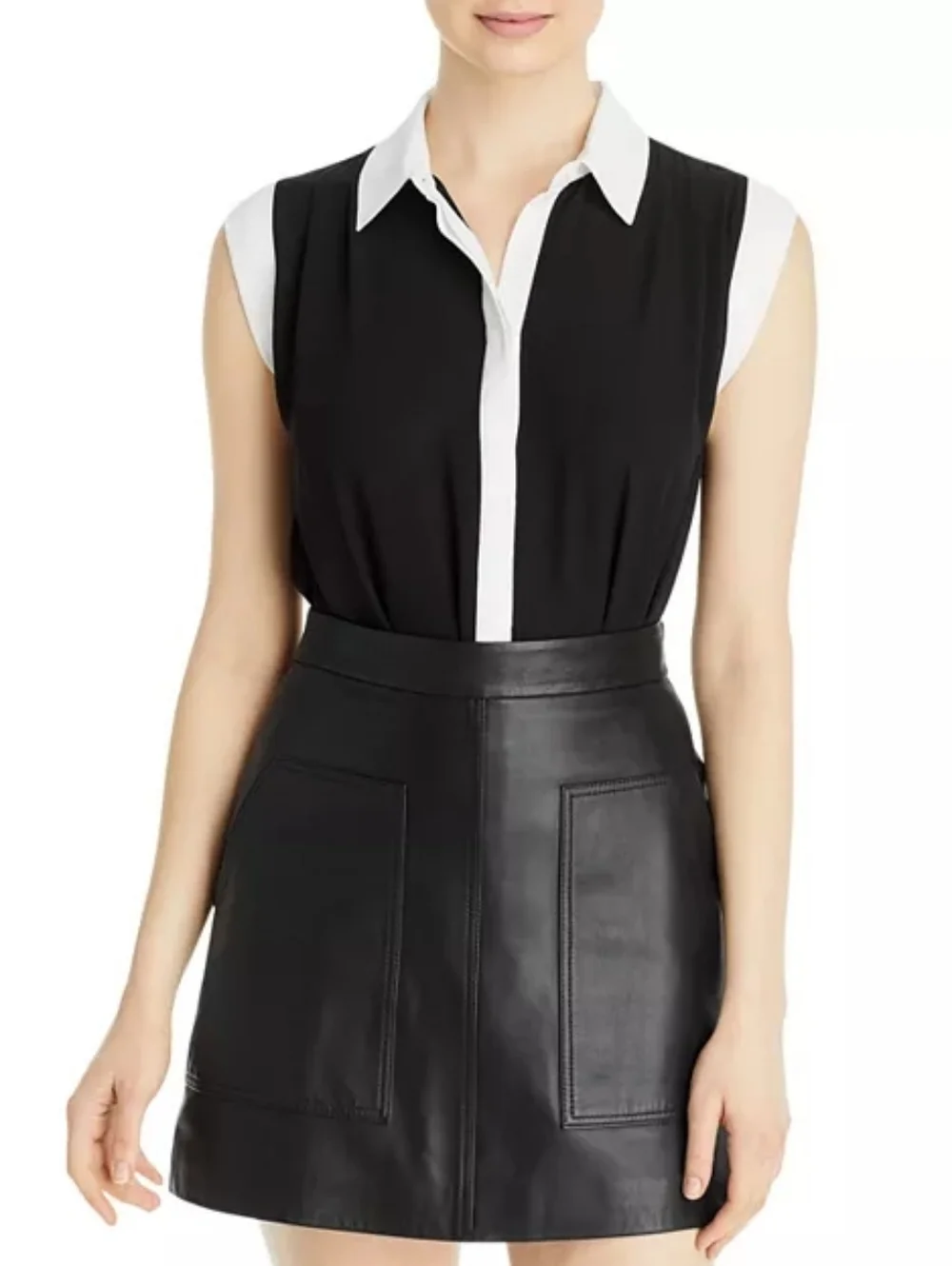 T Tahari Extended Shoulder Blouse Black White XSmall New - Picture 1 of 5